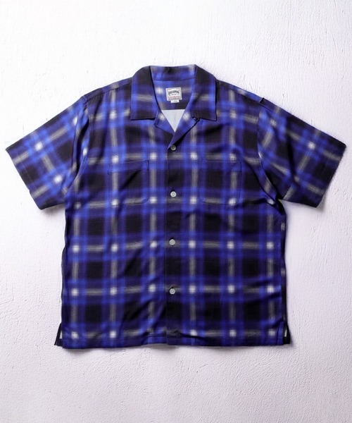 HOUSTON(ヒューストン)の「【7色展開】HOUSTON ヒューストン OMBRE CHECK S/S SHIRT オンブレチェックシャツ 半袖 オープンカラーシャツ(シャツ/ブラウス・メンズ・ブラック/ブルー/オレンジ/パープル/レッド/グリーン/ブラウン・M/XL/L)」の4枚目の写真