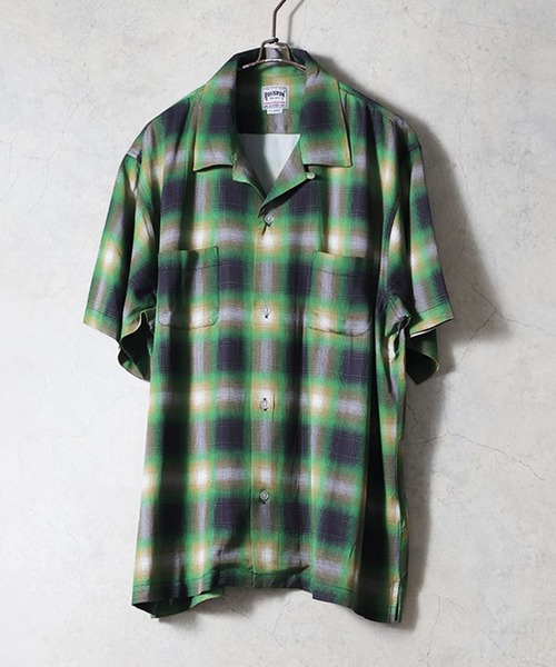 HOUSTON(ヒューストン)の「【7色展開】HOUSTON ヒューストン OMBRE CHECK S/S SHIRT オンブレチェックシャツ 半袖 オープンカラーシャツ(シャツ/ブラウス・メンズ・ブラック/ブルー/オレンジ/パープル/レッド/グリーン/ブラウン・M/XL/L)」の8枚目の写真