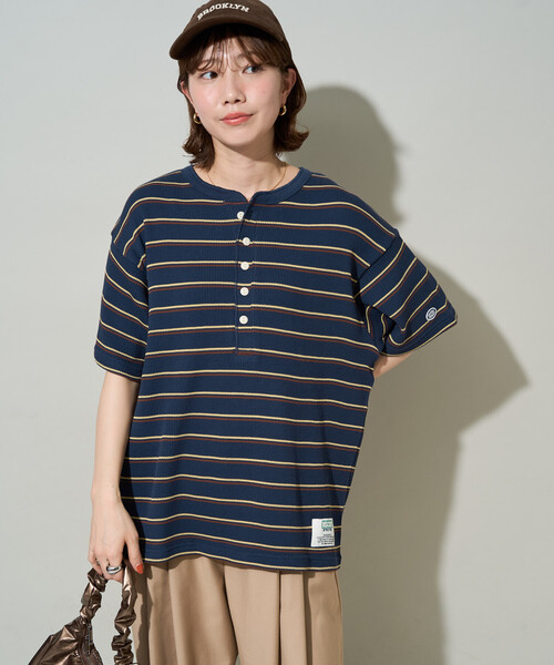 FREAK'S STORE(フリークスストア)の「限定展開 DISCUS ATHLETIC × FREAK'S STORE/ディスカスアスレチック 別注 ワッフル ボーダー 半袖Tシャツ(Tシャツ/カットソー・レディース・ブラック/ナチュラル/ネイビー・フリ-)」の3枚目の写真