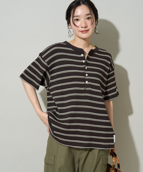 FREAK'S STORE(フリークスストア)の「限定展開 DISCUS ATHLETIC × FREAK'S STORE/ディスカスアスレチック 別注 ワッフル ボーダー 半袖Tシャツ(Tシャツ/カットソー・レディース・ブラック/ナチュラル/ネイビー・フリ-)」の5枚目の写真