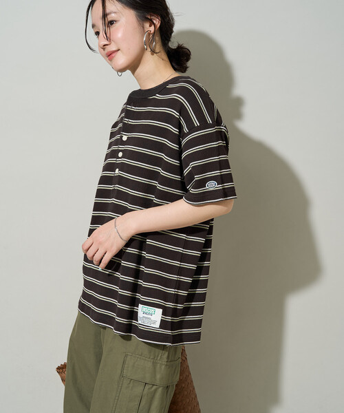 FREAK'S STORE(フリークスストア)の「限定展開 DISCUS ATHLETIC × FREAK'S STORE/ディスカスアスレチック 別注 ワッフル ボーダー 半袖Tシャツ(Tシャツ/カットソー・レディース・ブラック/ナチュラル/ネイビー・フリ-)」の6枚目の写真