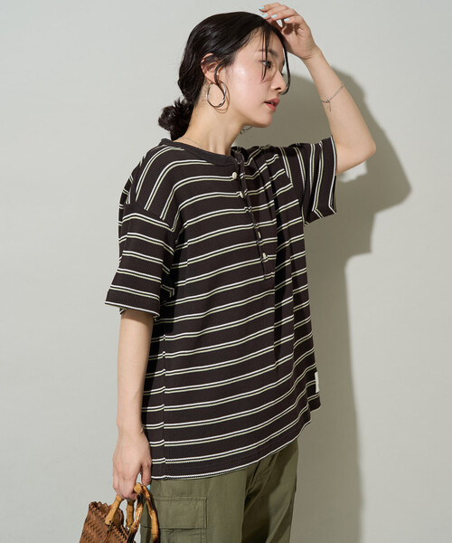 FREAK'S STORE(フリークスストア)の「限定展開 DISCUS ATHLETIC × FREAK'S STORE/ディスカスアスレチック 別注 ワッフル ボーダー 半袖Tシャツ(Tシャツ/カットソー・レディース・ブラック/ナチュラル/ネイビー・フリ-)」の7枚目の写真