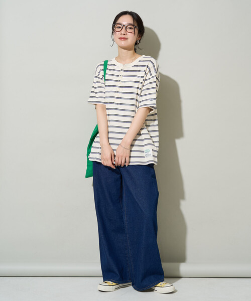 FREAK'S STORE(フリークスストア)の「限定展開 DISCUS ATHLETIC × FREAK'S STORE/ディスカスアスレチック 別注 ワッフル ボーダー 半袖Tシャツ(Tシャツ/カットソー・レディース・ブラック/ナチュラル/ネイビー・フリ-)」の13枚目の写真