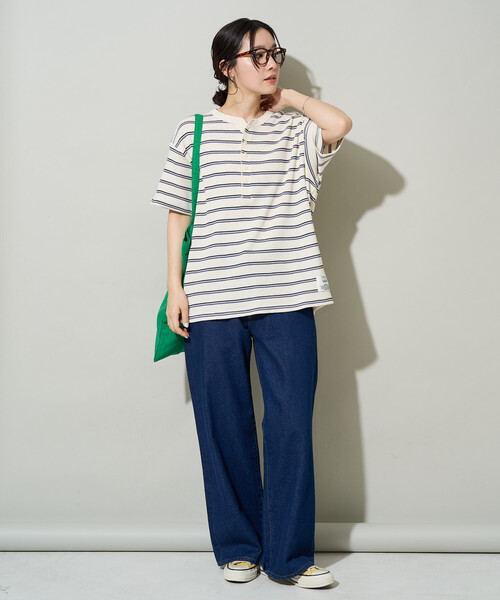 FREAK'S STORE(フリークスストア)の「限定展開 DISCUS ATHLETIC × FREAK'S STORE/ディスカスアスレチック 別注 ワッフル ボーダー 半袖Tシャツ(Tシャツ/カットソー・レディース・ブラック/ナチュラル/ネイビー・フリ-)」の14枚目の写真