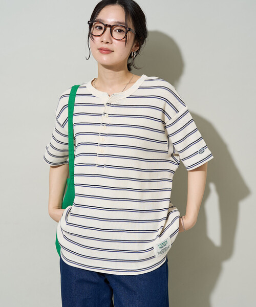 FREAK'S STORE(フリークスストア)の「限定展開 DISCUS ATHLETIC × FREAK'S STORE/ディスカスアスレチック 別注 ワッフル ボーダー 半袖Tシャツ(Tシャツ/カットソー・レディース・ブラック/ナチュラル/ネイビー・フリ-)」の16枚目の写真