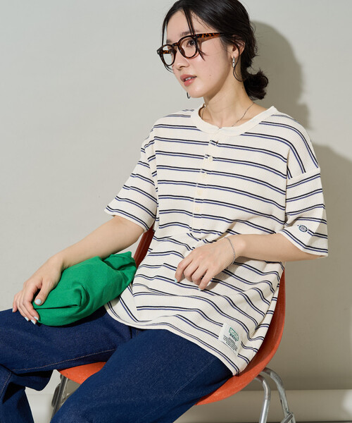 FREAK'S STORE(フリークスストア)の「限定展開 DISCUS ATHLETIC × FREAK'S STORE/ディスカスアスレチック 別注 ワッフル ボーダー 半袖Tシャツ(Tシャツ/カットソー・レディース・ブラック/ナチュラル/ネイビー・フリ-)」の19枚目の写真