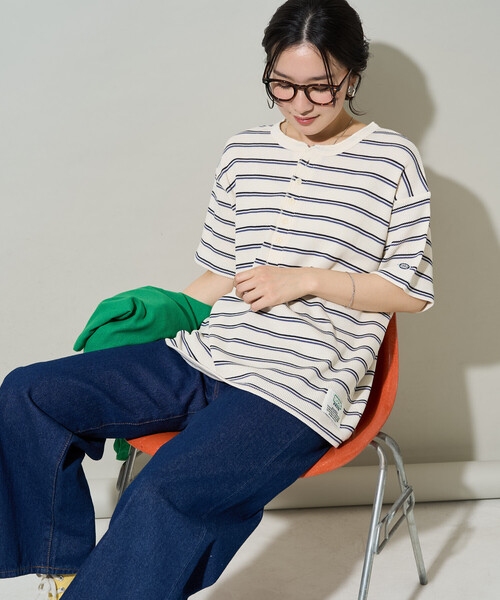 FREAK'S STORE(フリークスストア)の「限定展開 DISCUS ATHLETIC × FREAK'S STORE/ディスカスアスレチック 別注 ワッフル ボーダー 半袖Tシャツ(Tシャツ/カットソー・レディース・ブラック/ナチュラル/ネイビー・フリ-)」の21枚目の写真