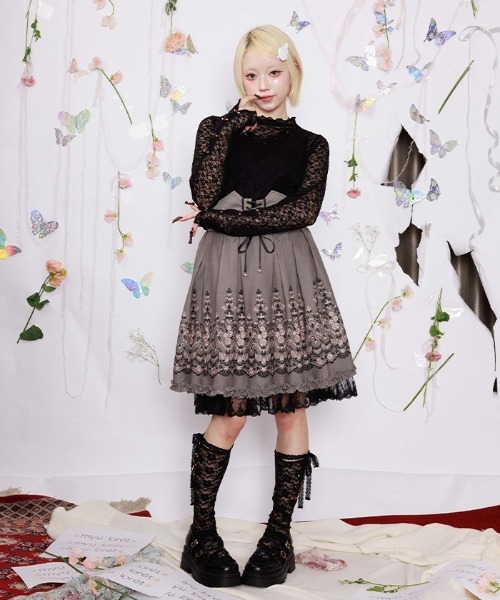 コルセット風刺繍スカート（スカート）｜myu:loret（ミュウロレット