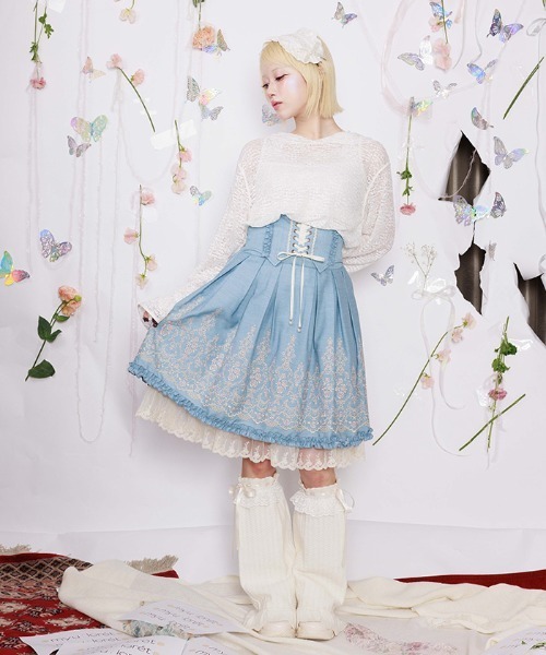 コルセット風刺繍スカート（スカート）｜myu:loret（ミュウロレット