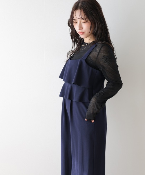 La-gemme(ラジェム)の「ティアードフリルオールインワン(つなぎ/オールインワン・レディース・ベージュ/ネイビー/ブラック・L/M)」の18枚目の写真
