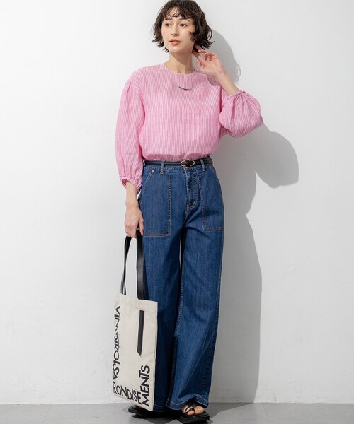23区 L(ニジュウサンクオオキイサイズ)の「LIBECOリネン ボリュームスリーブ ブラウス(シャツ/ブラウス・レディース・スカイブルー系1/ブルー系/ピンク系1/オレンジ系・44/46/48)」の10枚目の写真