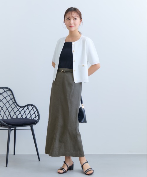 COHINA（コヒナ）の「ストレッチリネンIラインスカート 【低身長・小柄女性】（スカート・レディース・ベージュ/ブルー/グレー・XS-Short/S-Regular/XS-Regular/S-Short）」の9枚目の写真
