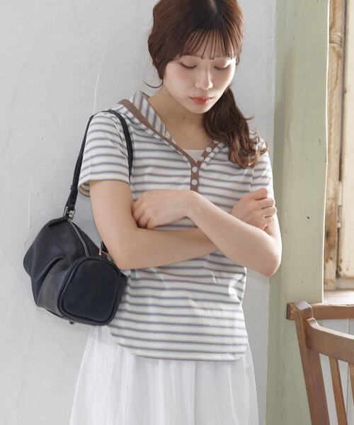 DISCOAT(ディスコート)の「【umm.】マルチボーダーフードTシャツ(Tシャツ/カットソー・レディース・ライトグレー/チャコールグレー/アイボリー・FREE)」の19枚目の写真