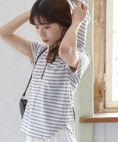DISCOAT(ディスコート)の「【umm.】マルチボーダーフードTシャツ(Tシャツ/カットソー・レディース・ライトグレー/チャコールグレー/アイボリー・FREE)」の20枚目の写真