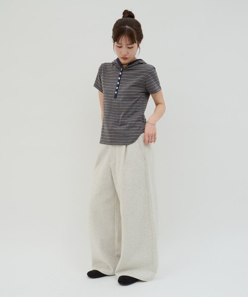 DISCOAT(ディスコート)の「【umm.】マルチボーダーフードTシャツ(Tシャツ/カットソー・レディース・ライトグレー/チャコールグレー/アイボリー・FREE)」の10枚目の写真