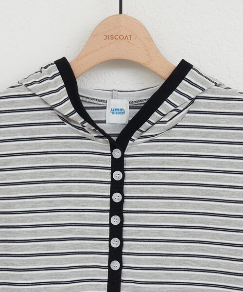 DISCOAT(ディスコート)の「【umm.】マルチボーダーフードTシャツ(Tシャツ/カットソー・レディース・ライトグレー/チャコールグレー/アイボリー・FREE)」の12枚目の写真