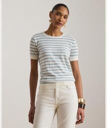 LAUREN RALPH LAUREN | ストライプド コットン ショートスリーブ セーター(ニット/セーター)