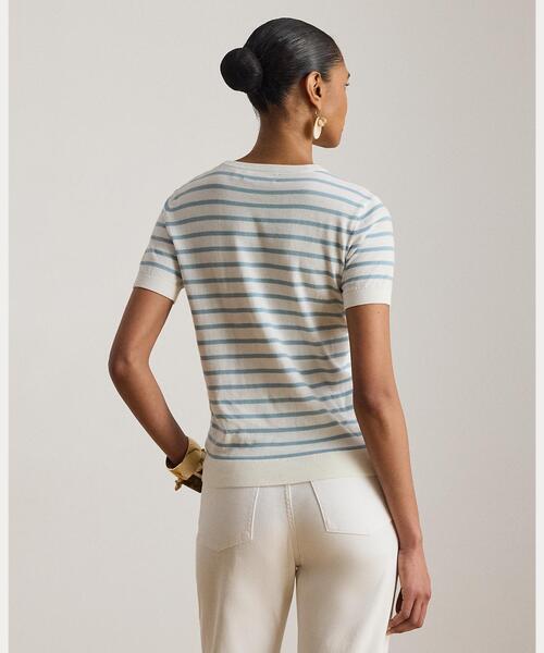 LAUREN RALPH LAUREN(ローレン ラルフ ローレン)の「ストライプド コットン ショートスリーブ セーター(ニット/セーター・レディース・ホワイト・M/S/XS)」の5枚目の写真