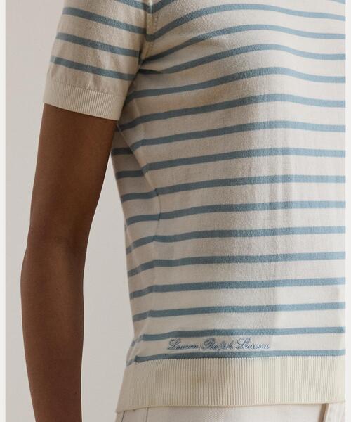 LAUREN RALPH LAUREN(ローレン ラルフ ローレン)の「ストライプド コットン ショートスリーブ セーター(ニット/セーター・レディース・ホワイト・M/S/XS)」の4枚目の写真