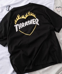 【70】 【THRASHER/スラッシャー】ワンポイント刺繍 ファイヤーハートロゴ バックプリント クルーネックTシャツ ユニセックス
