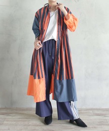 ストライプブロックプリントワンピース