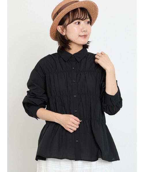 Samansa Mos2（サマンサ モスモス）の「シャーリングシャツ（シャツ/ブラウス・レディース・ブラック/チェック/オフホワイト・F）」の3枚目の写真
