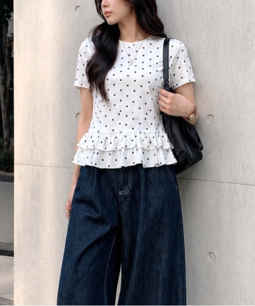 SHEENA(シーナ)の「ドットフリル半袖Tシャツ(Tシャツ/カットソー・レディース・ホワイト/ブラック・M)」の16枚目の写真