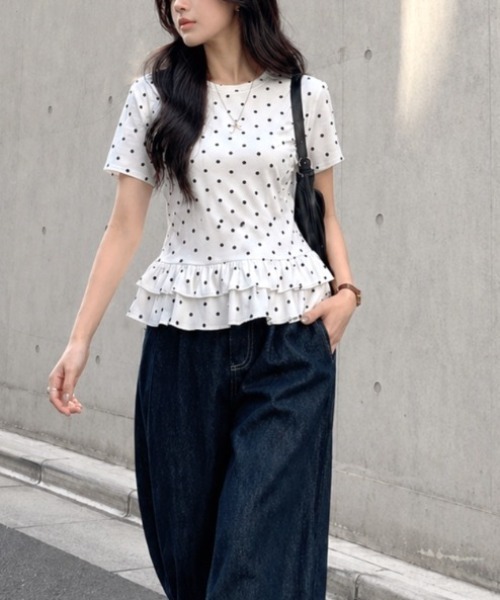 SHEENA(シーナ)の「ドットフリル半袖Tシャツ(Tシャツ/カットソー・レディース・ホワイト/ブラック・M)」の17枚目の写真