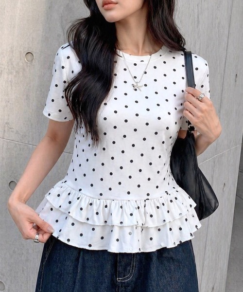 SHEENA(シーナ)の「ドットフリル半袖Tシャツ(Tシャツ/カットソー・レディース・ホワイト/ブラック・M)」の18枚目の写真