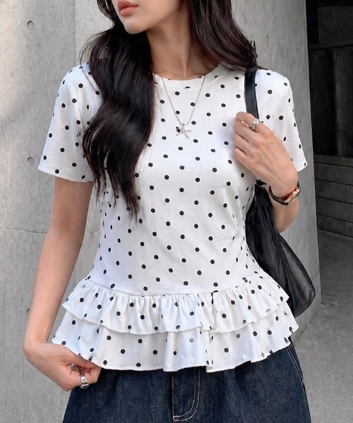 SHEENA(シーナ)の「ドットフリル半袖Tシャツ(Tシャツ/カットソー・レディース・ホワイト/ブラック・M)」の19枚目の写真