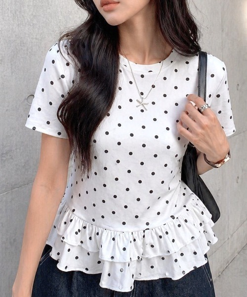 SHEENA(シーナ)の「ドットフリル半袖Tシャツ(Tシャツ/カットソー・レディース・ホワイト/ブラック・M)」の20枚目の写真