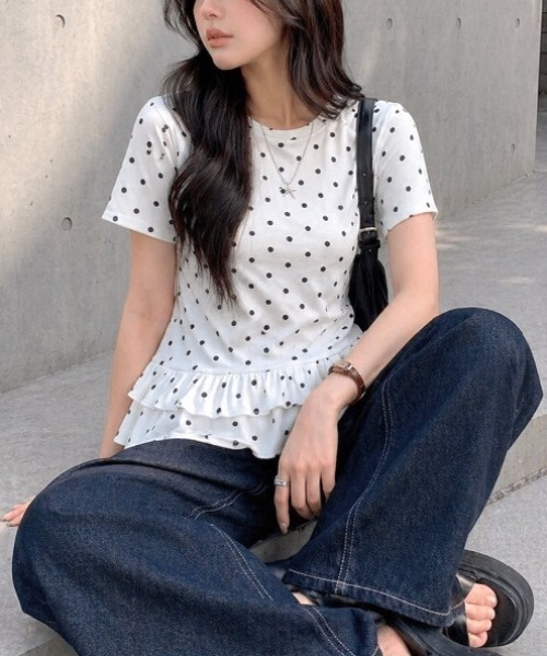 SHEENA(シーナ)の「ドットフリル半袖Tシャツ(Tシャツ/カットソー・レディース・ホワイト/ブラック・M)」の21枚目の写真