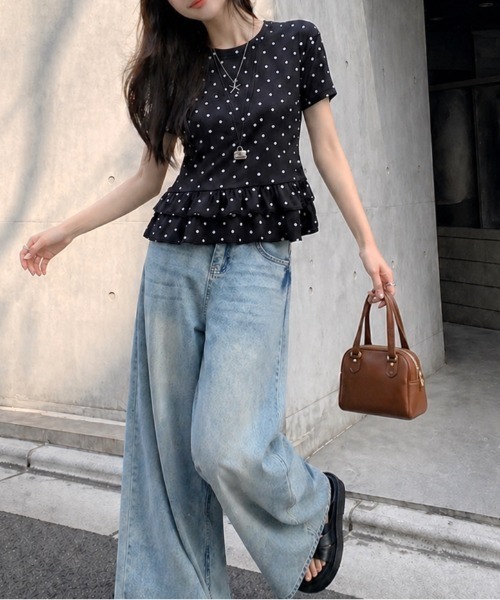 SHEENA(シーナ)の「ドットフリル半袖Tシャツ(Tシャツ/カットソー・レディース・ホワイト/ブラック・M)」の22枚目の写真