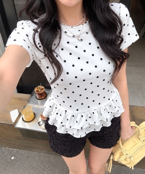 SHEENA(シーナ)の「ドットフリル半袖Tシャツ(Tシャツ/カットソー・レディース・ホワイト/ブラック・M)」の7枚目の写真
