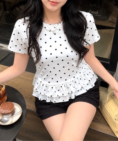 SHEENA(シーナ)の「ドットフリル半袖Tシャツ(Tシャツ/カットソー・レディース・ホワイト/ブラック・M)」の8枚目の写真