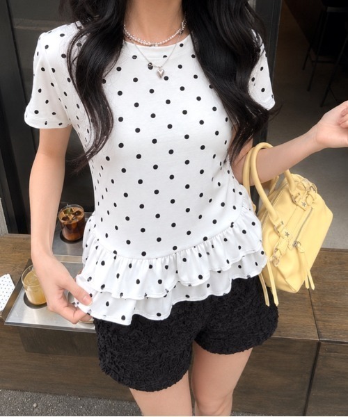 SHEENA(シーナ)の「ドットフリル半袖Tシャツ(Tシャツ/カットソー・レディース・ホワイト/ブラック・M)」の9枚目の写真