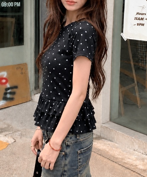 SHEENA(シーナ)の「ドットフリル半袖Tシャツ(Tシャツ/カットソー・レディース・ホワイト/ブラック・M)」の14枚目の写真