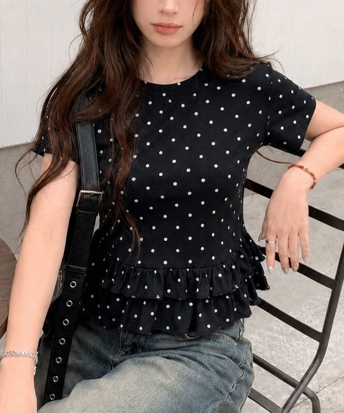 SHEENA(シーナ)の「ドットフリル半袖Tシャツ(Tシャツ/カットソー・レディース・ホワイト/ブラック・M)」の15枚目の写真