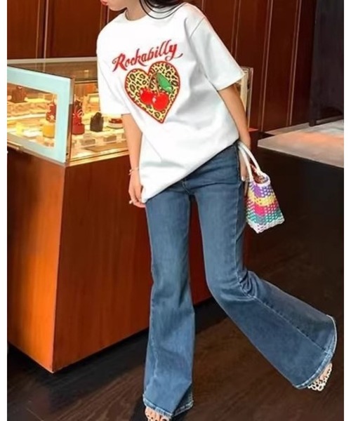 CHEER(チアー)の「ヒョウ柄 ハート チェリー プリントレトロ ロカビリーTシャツ(Tシャツ/カットソー・レディース・ホワイト・FREE)」の3枚目の写真