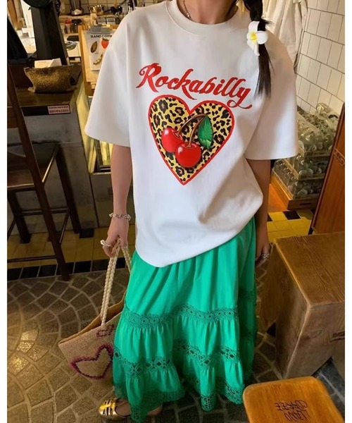 CHEER(チアー)の「ヒョウ柄 ハート チェリー プリントレトロ ロカビリーTシャツ(Tシャツ/カットソー・レディース・ホワイト・FREE)」の6枚目の写真
