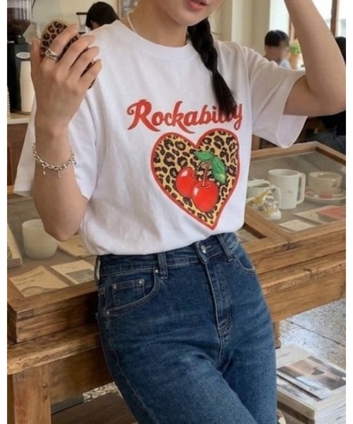 CHEER(チアー)の「ヒョウ柄 ハート チェリー プリントレトロ ロカビリーTシャツ(Tシャツ/カットソー・レディース・ホワイト・FREE)」の9枚目の写真