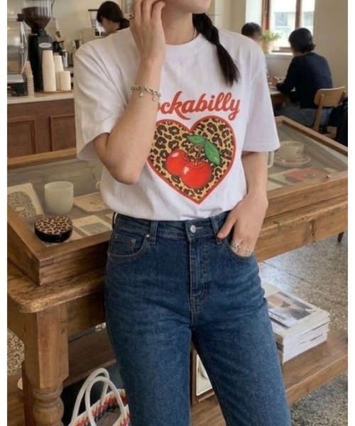 CHEER(チアー)の「ヒョウ柄 ハート チェリー プリントレトロ ロカビリーTシャツ(Tシャツ/カットソー・レディース・ホワイト・FREE)」の10枚目の写真
