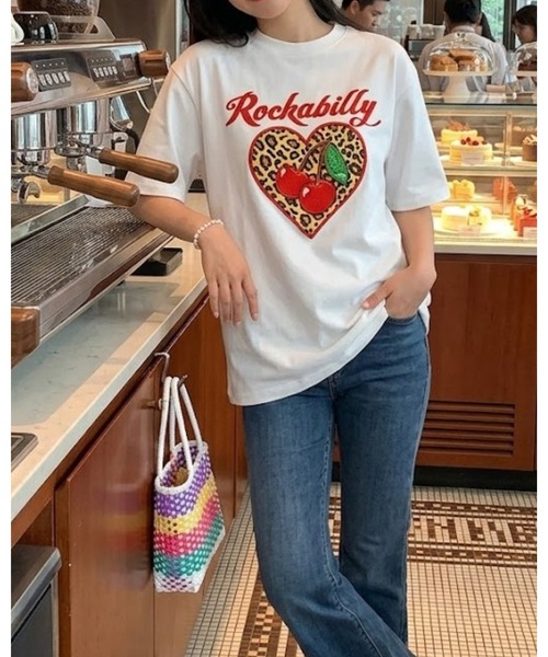 CHEER(チアー)の「ヒョウ柄 ハート チェリー プリントレトロ ロカビリーTシャツ(Tシャツ/カットソー・レディース・ホワイト・FREE)」の11枚目の写真