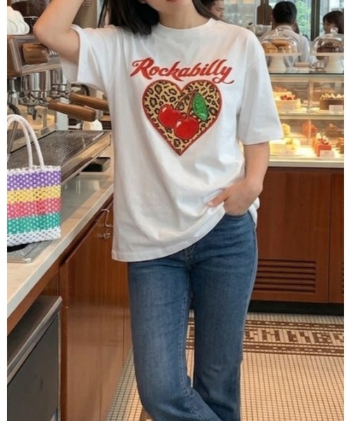 CHEER(チアー)の「ヒョウ柄 ハート チェリー プリントレトロ ロカビリーTシャツ(Tシャツ/カットソー・レディース・ホワイト・FREE)」の12枚目の写真