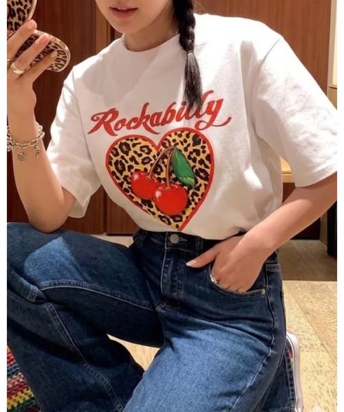 CHEER(チアー)の「ヒョウ柄 ハート チェリー プリントレトロ ロカビリーTシャツ(Tシャツ/カットソー・レディース・ホワイト・FREE)」の13枚目の写真