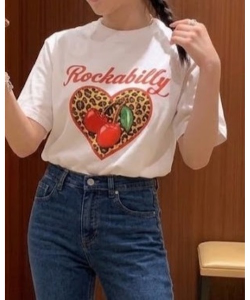 CHEER(チアー)の「ヒョウ柄 ハート チェリー プリントレトロ ロカビリーTシャツ(Tシャツ/カットソー・レディース・ホワイト・FREE)」の15枚目の写真
