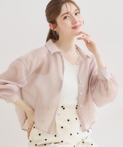 couture brooch(クチュールブローチ)の「【洗える】ショート丈 シアーシャツ(シャツ/ブラウス・レディース・グレー/サンドベージュ/アイボリー・42/40/38/36)」の3枚目の写真