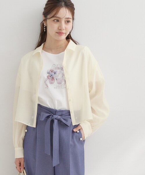 couture brooch(クチュールブローチ)の「【洗える】ショート丈 シアーシャツ(シャツ/ブラウス・レディース・グレー/サンドベージュ/アイボリー・42/40/38/36)」の10枚目の写真