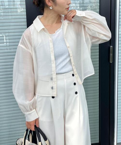 couture brooch(クチュールブローチ)の「【洗える】ショート丈 シアーシャツ(シャツ/ブラウス・レディース・グレー/サンドベージュ/アイボリー・42/40/38/36)」の14枚目の写真
