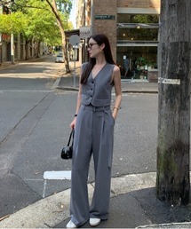 ノースリーブベスト&ハイウエストワイドパンツセットアップ